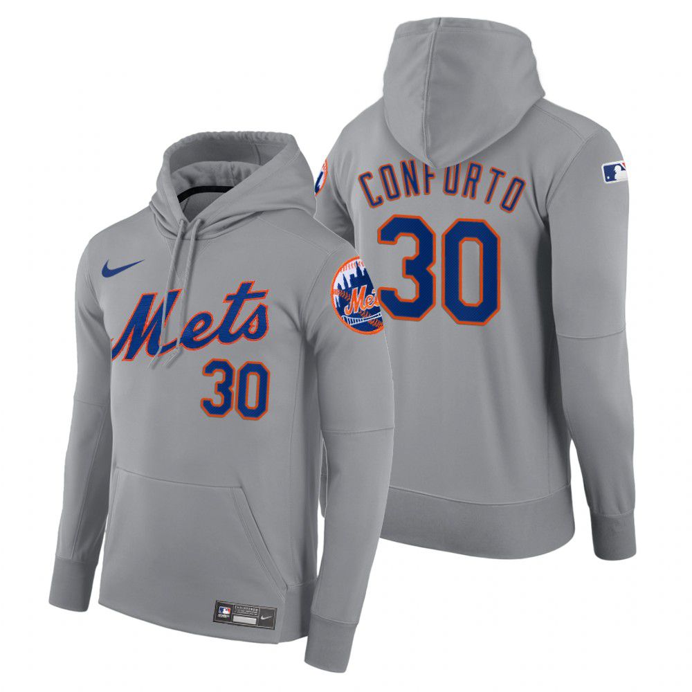 Men New York Mets #30 Conforto gray road hoodie 2021 MLB Nike Jerseys